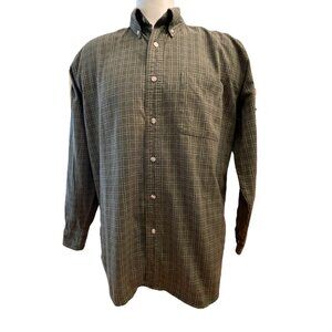 Ivy Crew Shirt Mens L Green Navy Windowpane Long Sleeve Cotton Button Down